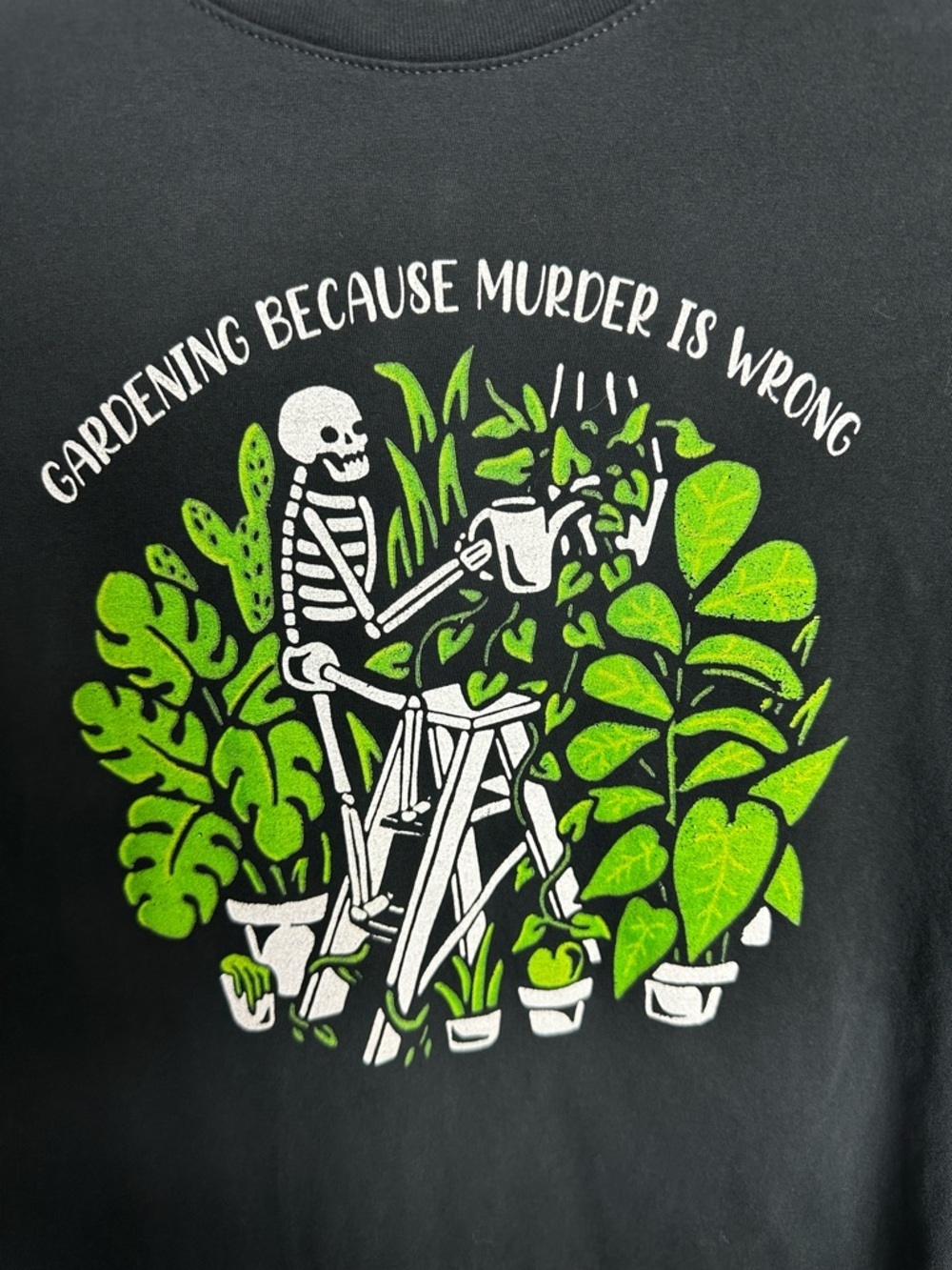 Gardening Because M*rder Is Wrong Shirt Women's Size Medium Black Green Plants